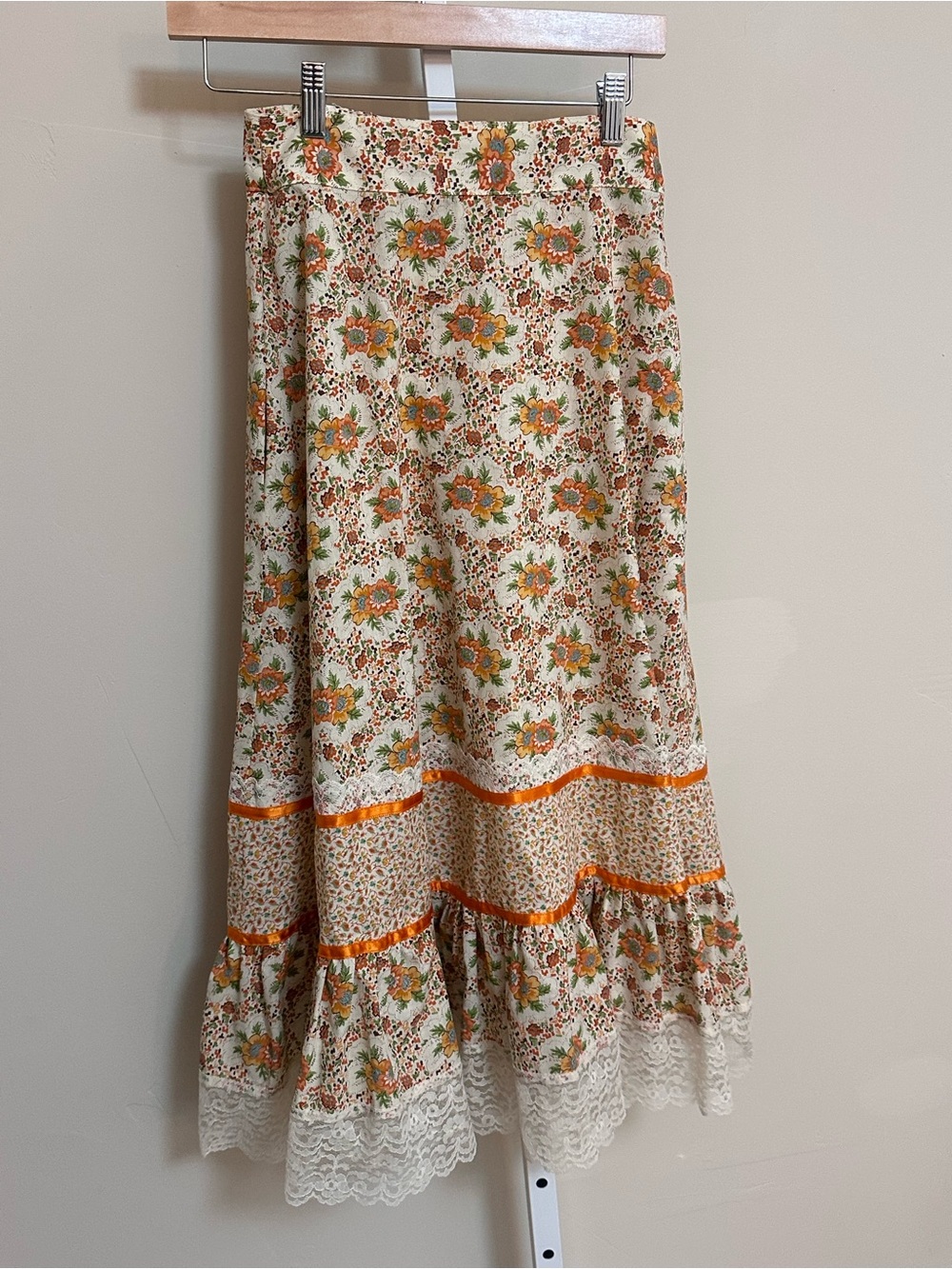 Vintage 70s Floral Prairie Maxi Skirt XS 24 Waist Cottagecore Boho - Picture 3 of 8